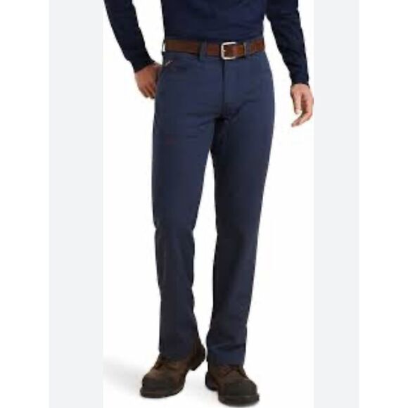 Ariat Work Men's 35/32 Flame Resistant Blue‎ M4 Relaxed Boot Cut Jean Cat 2 Navy - Picture 1 of 11